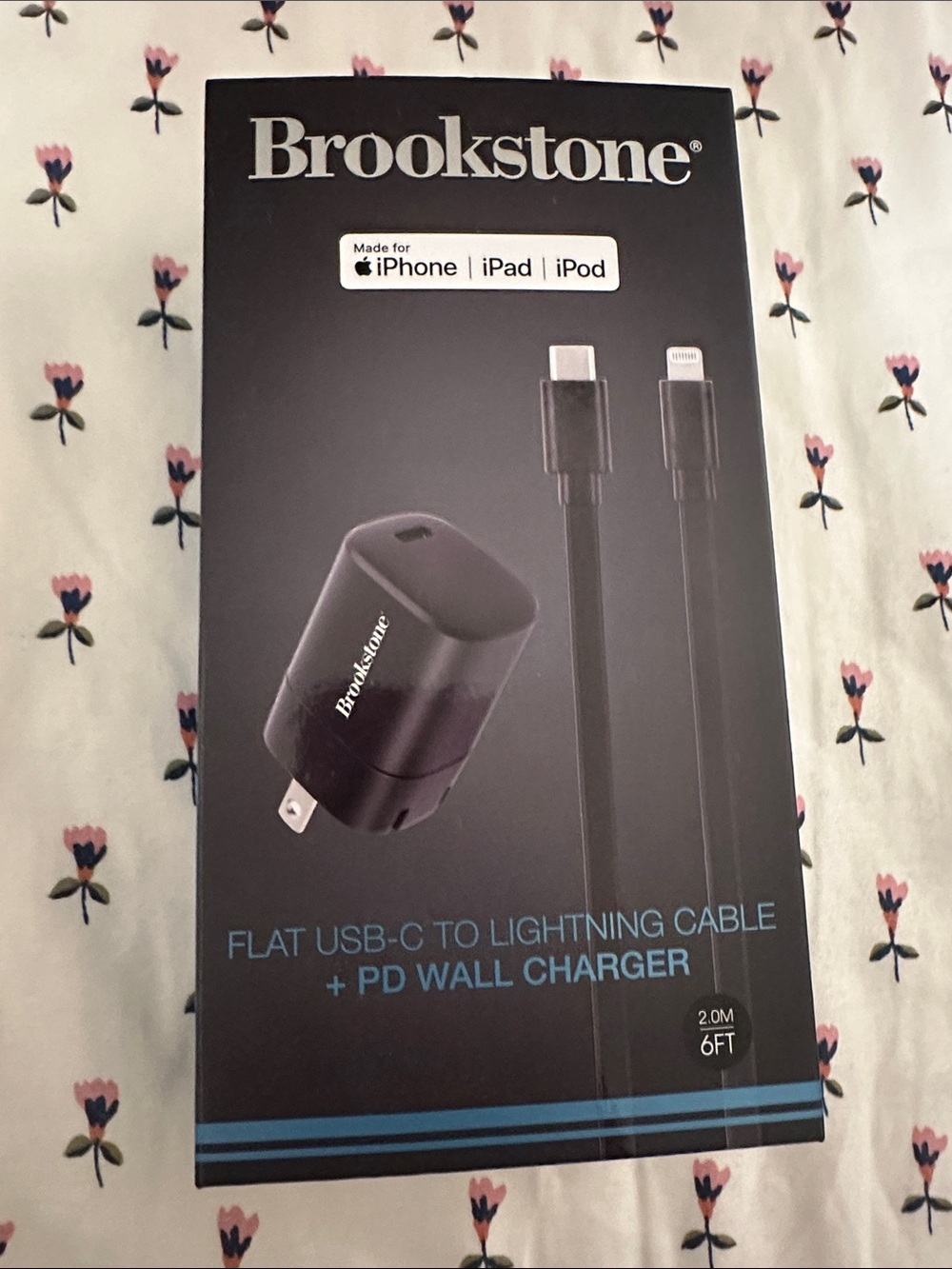 Brookstone Black Flat USB-C to Lightning Cable with PD Wall Charger Pack